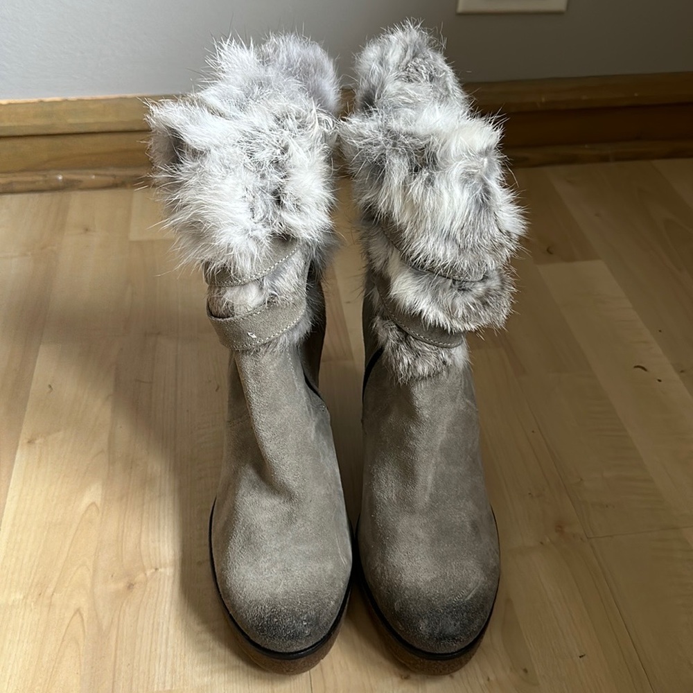 Manas Leather Boots with Rabbit Fur Trim made in Italy size 9 NEW